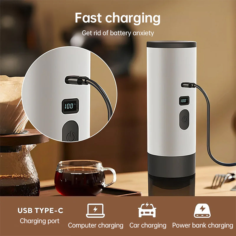 Portable Wireless 3-in-1 Espresso Maker, 7800mAh, Car/Home/Camping, Ground/Capsule Coffee.