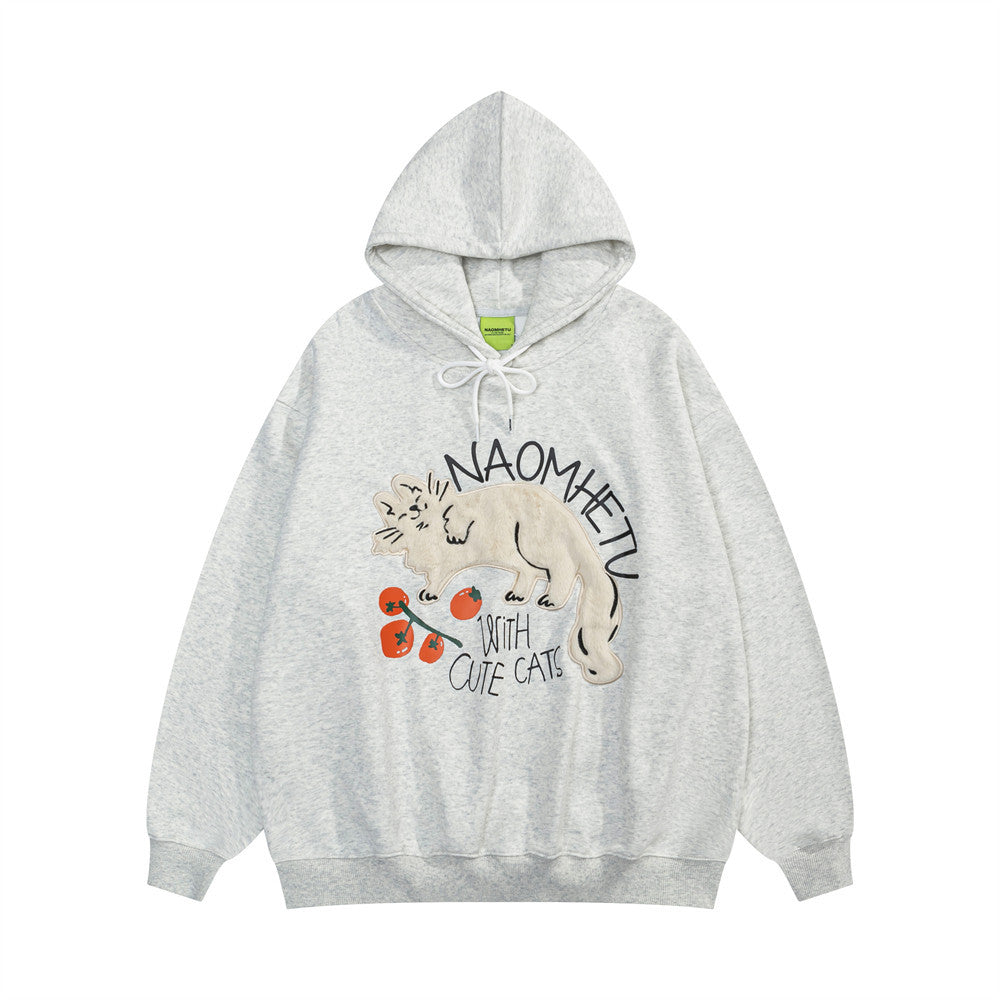Plush embroidered hooded sweatshirt with plush