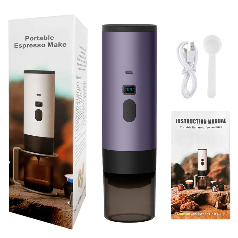 Portable Wireless 3-in-1 Espresso Maker, 7800mAh, Car/Home/Camping, Ground/Capsule Coffee.
