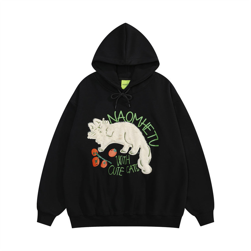 Plush embroidered hooded sweatshirt with plush