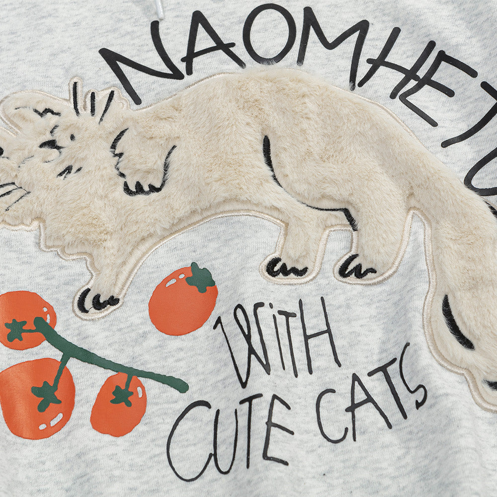 Plush embroidered hooded sweatshirt with plush